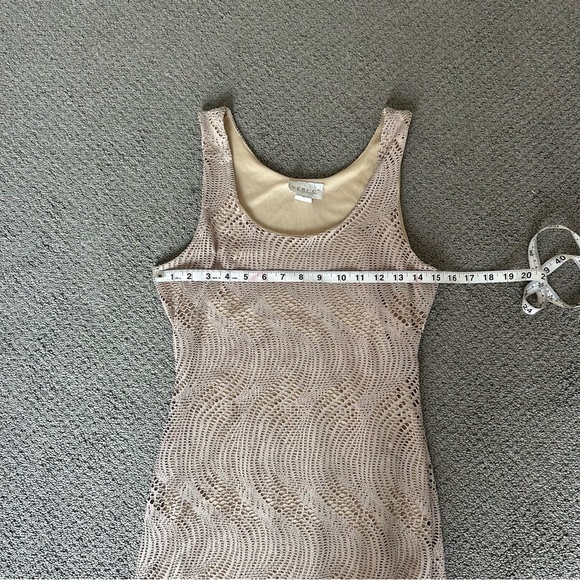 3/$20⚡️ Vintage Y2K Geri C Tan Cream Bodycon Overlay Swirl Mini Midi Dress - Picture 9 of 12